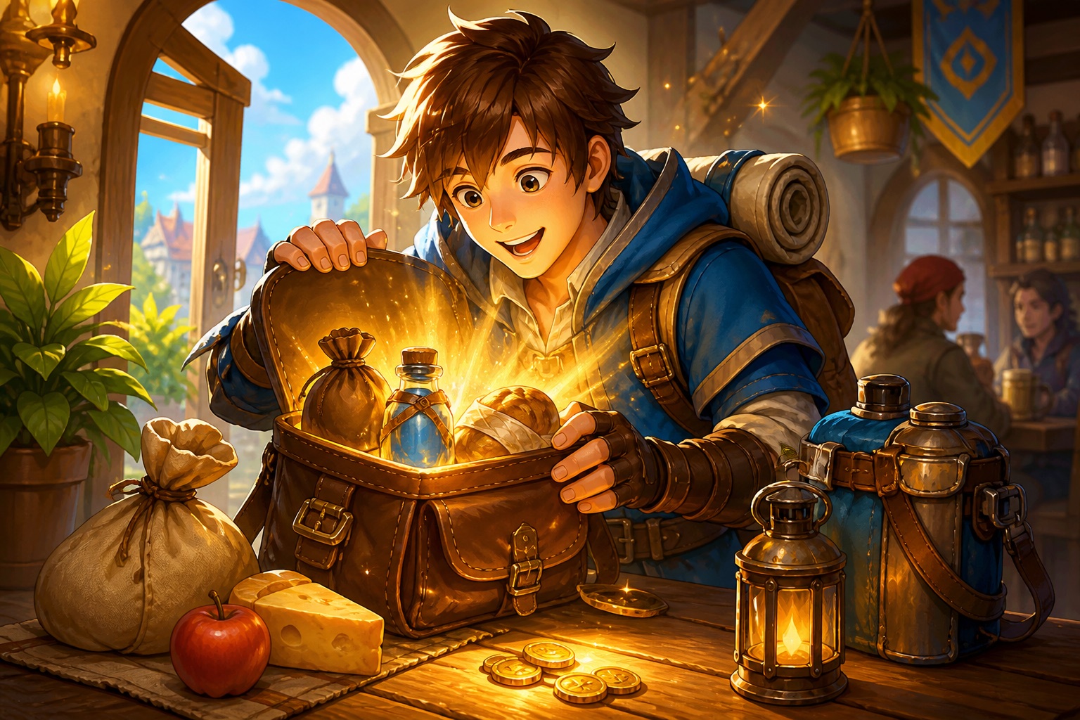 New adventurer opening a welcome gift